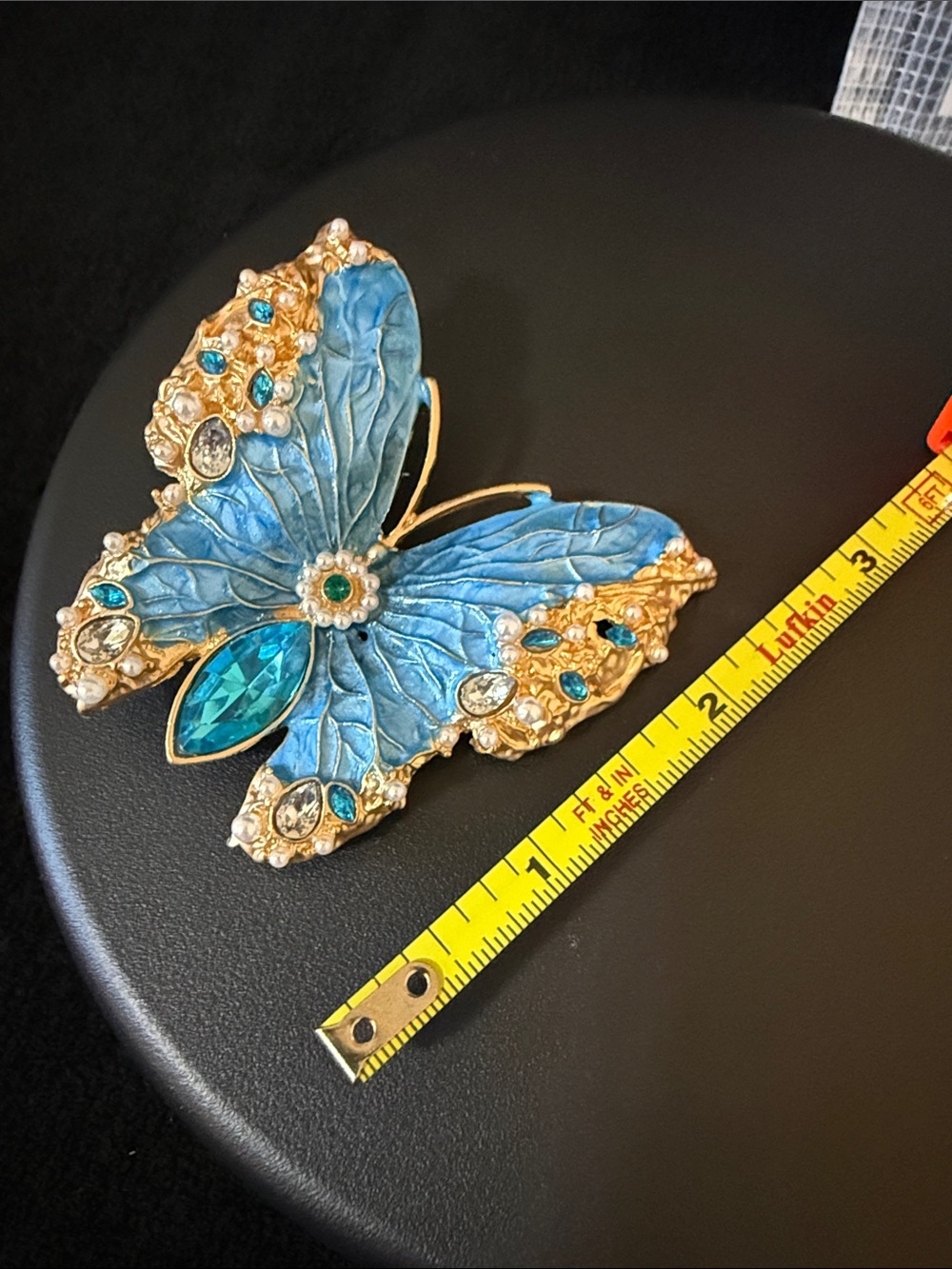 Gold-Tone Blue Butterfly Brooch with Crystal Accents